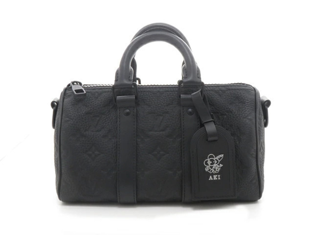 LOUIS VUITTON Keepall Bandouliere Monogram Taurillon Black Handbag Leather
